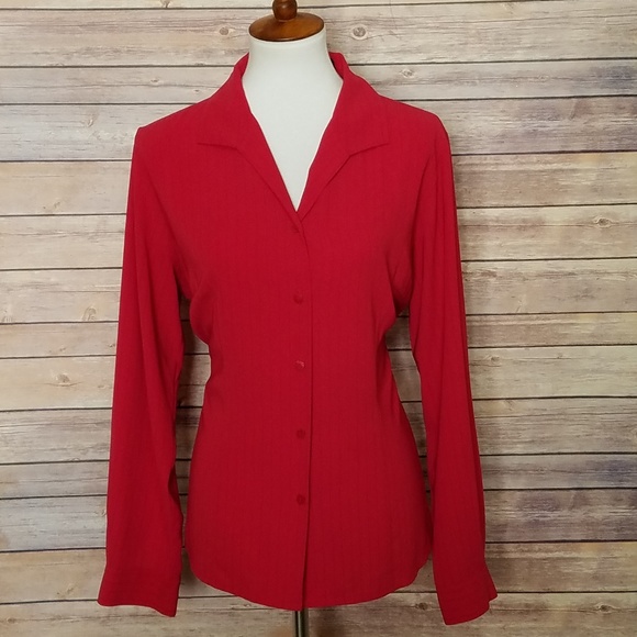 Laura Scott Tops - EUC Laura scott red with blue pinstripe blouse 16